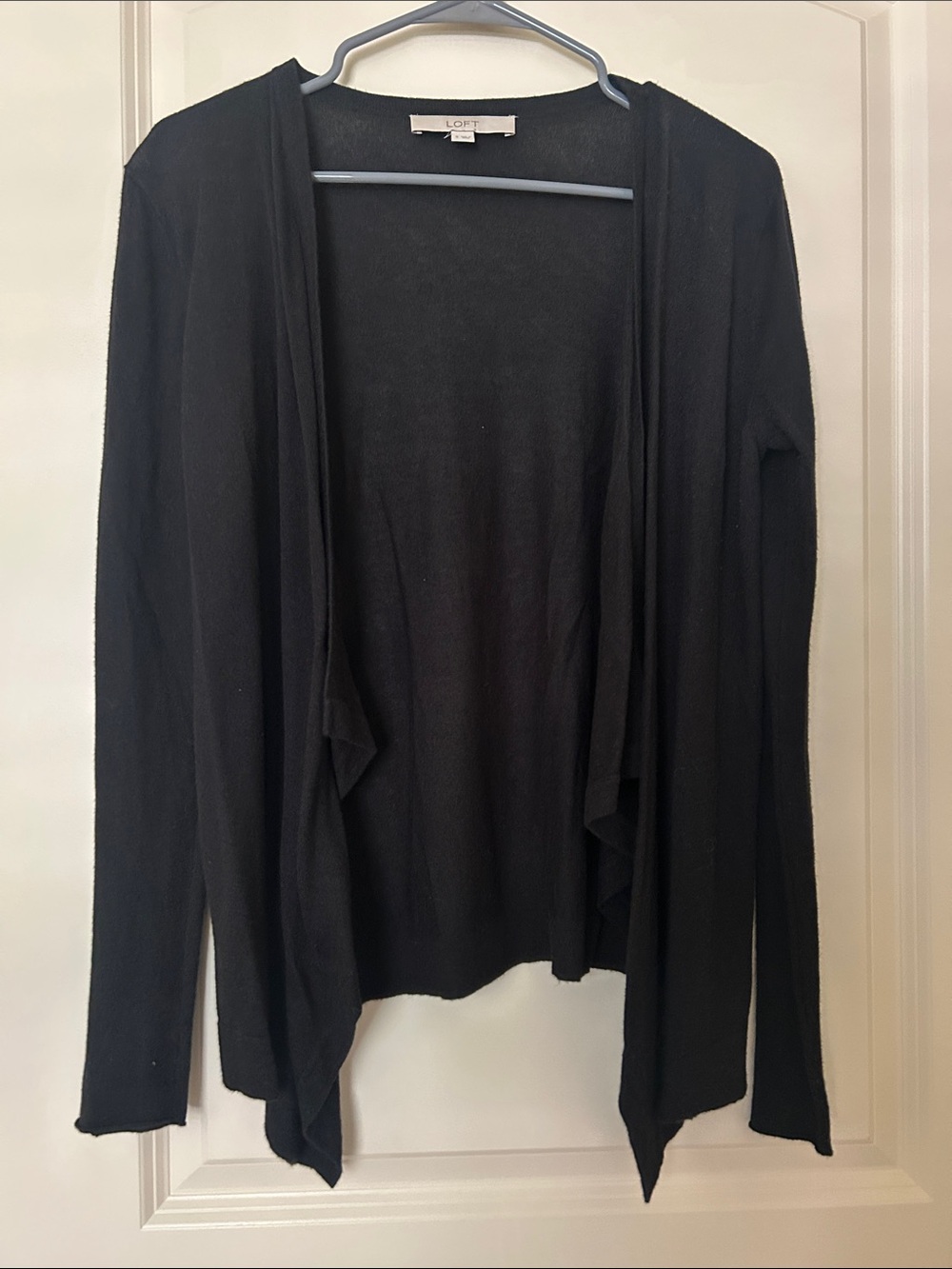 LOFT Black Open-Front Lightweight Draped Cardigan